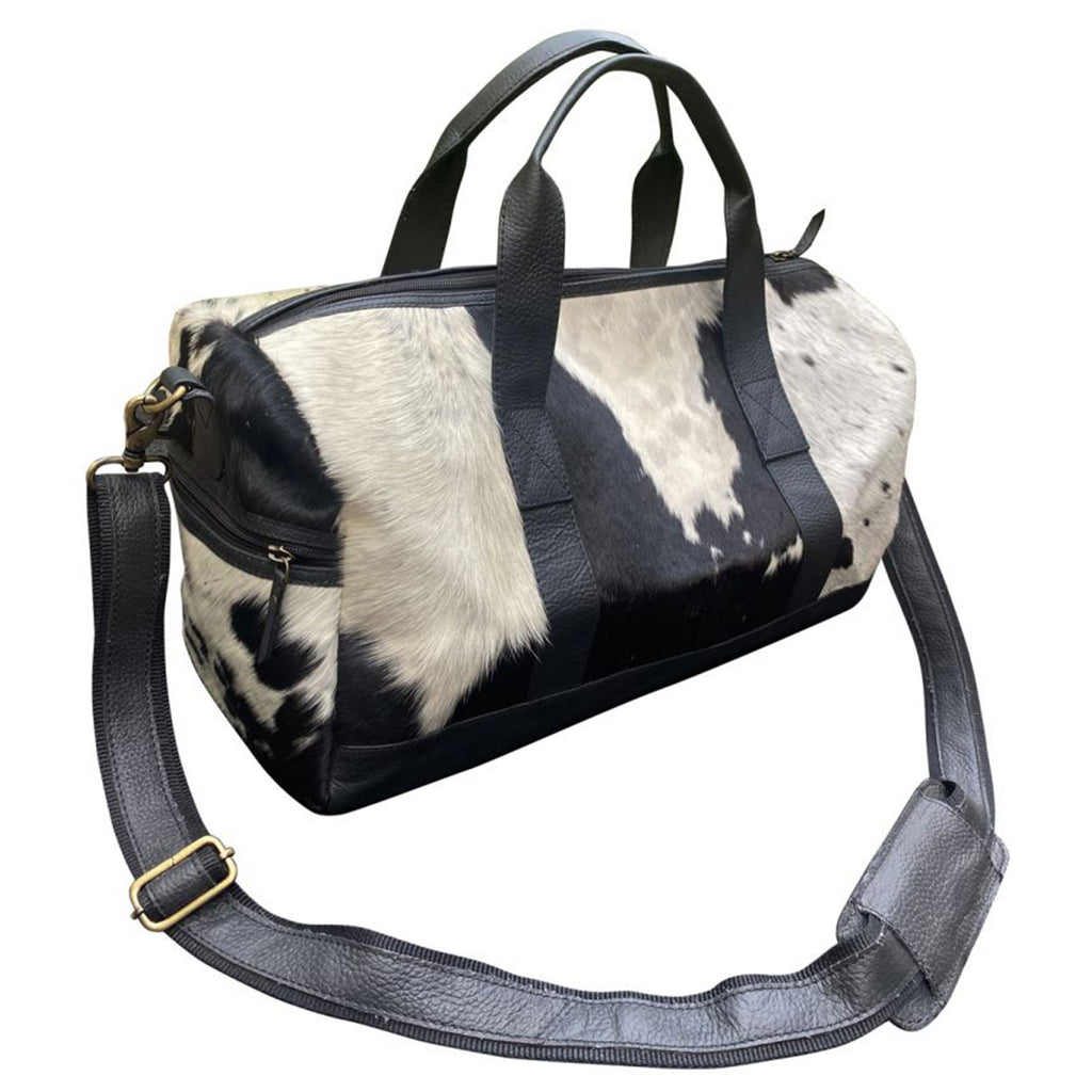 Klassy Cowgirl White and Black hair on cowhide overnighter Duffle Bag- FREE SHIPPING