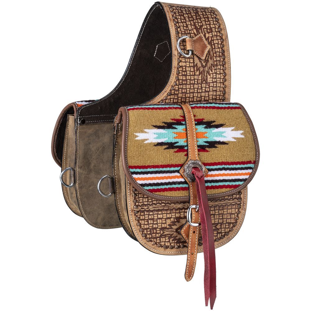 Leather Saddle Bag With Hand Weaving- TAN-FREE SHIPPING