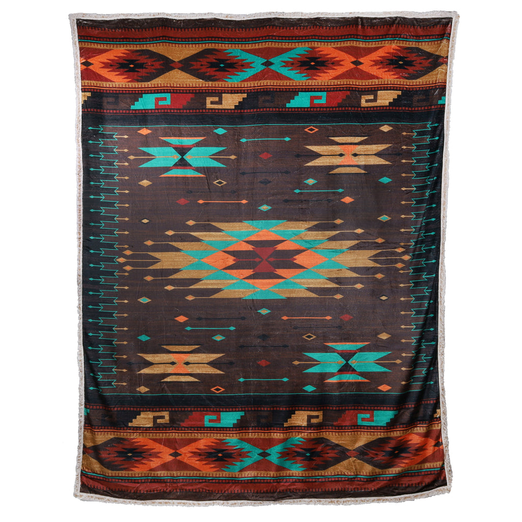 Western Sherpa Blanket- Spirit Turquoise -FREE SHIPPING