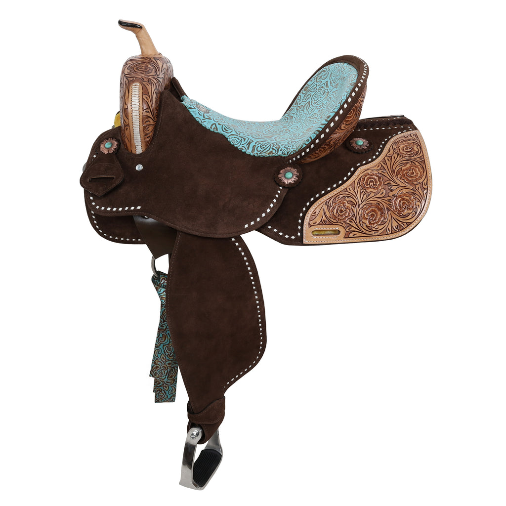 Klassy Cowgirl Teal Rose Barrel Style Saddle - 14, 15, 16 Inch- FREE SHIPPING