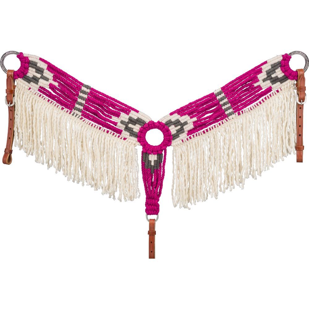 WOOL STRING BREASTCOLLAR WITH FRINGE- MAGENTA- FREE SHIPPING