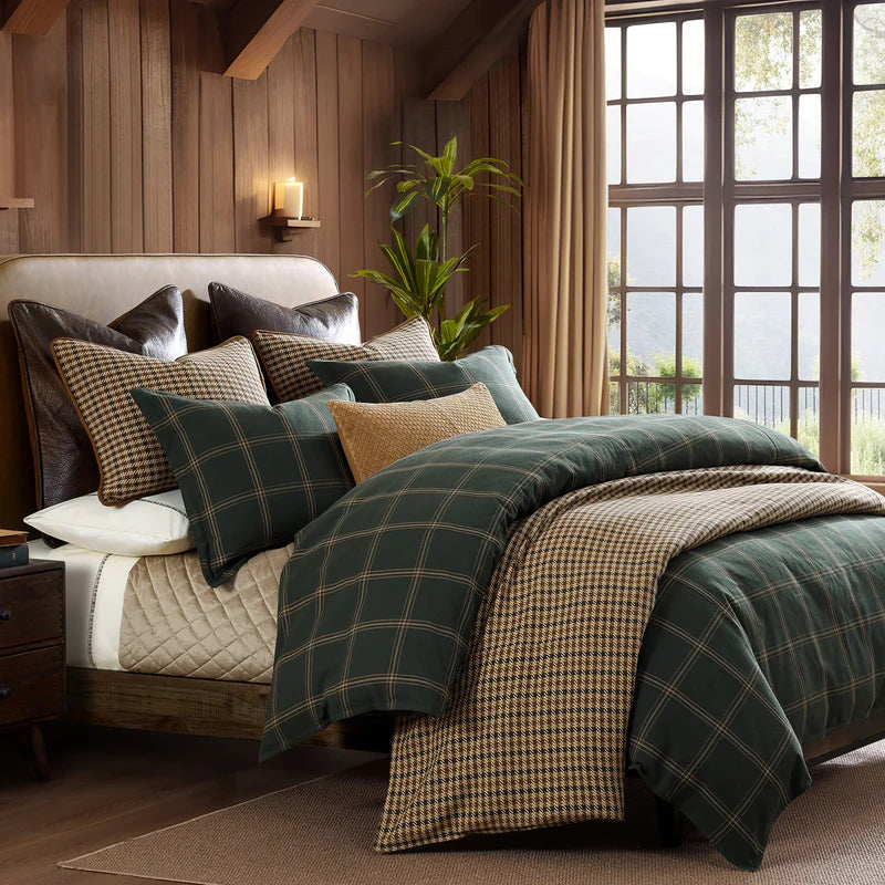 Rustic Windowpane Plaid Comforter Set -Hunter Green- FREE SHIPPING