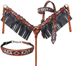 Southwest & Cheetah Beaded Fringe Design Headstall and Breast Collar-FREE SHIPPING