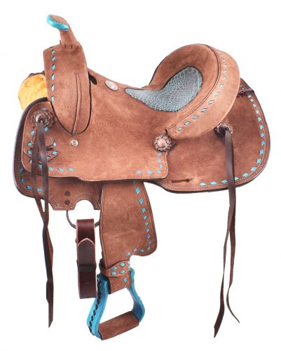 13" Roughout Barrel Style Saddle with Turquoise Alligator Seat FULL QHB