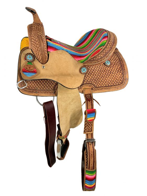 14" Youth Hard Seat Western Saddle With Wool Serape Accents-FREE SHIPPING