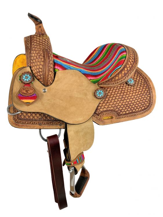 12" Youth Hard Seat Western Saddle With Wool Serape Accents-FREE SHIPPING