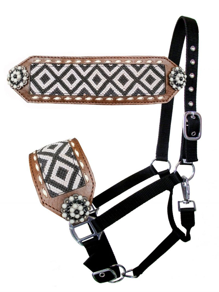 Nylon Bronc Halter With Woven Fabric Southwest Inlay-FREE SHIPPING