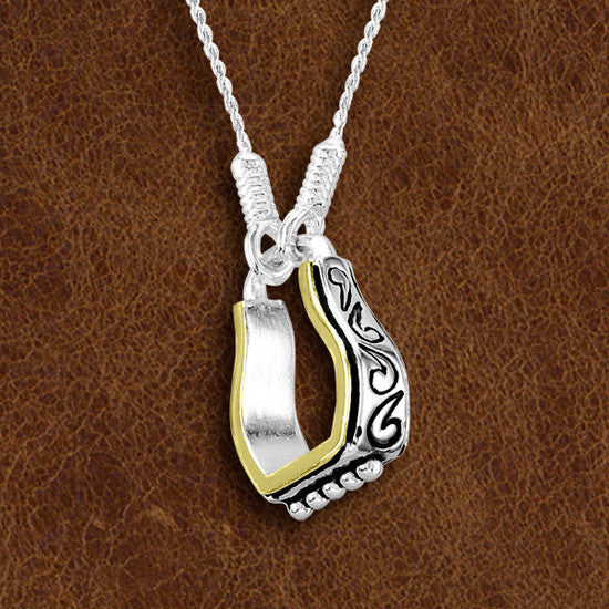 Kelly Herd Two Tone Engraved Western Stirrup Necklace Sterling