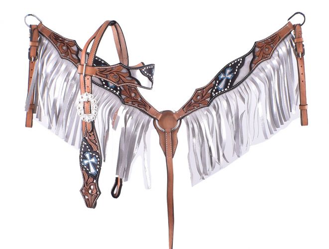 Showman ® Silver Hand Painted Headstall And Breast Collar Set-FREE SHIPPING
