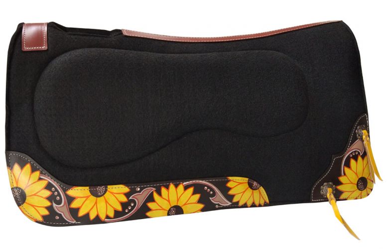 32" x 31" Black Felt Built Up Saddle Pad Sunflower-FREE SHIPPING