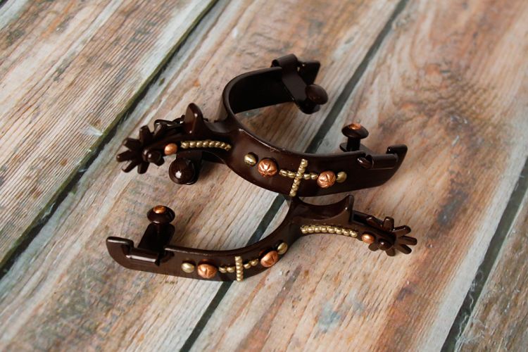 Brown Steel Spur With Copper Studded Cross-FREE SHIPPING