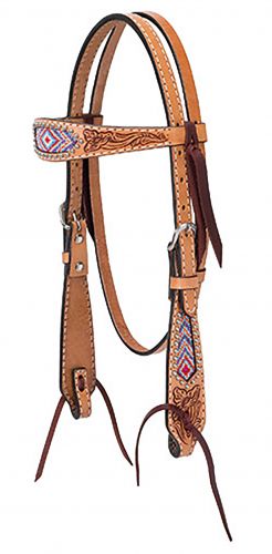 Weaver Turquoise Cross Pink Beaded Pony Browband Headstall