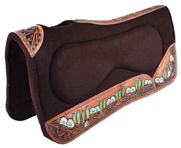 Showman ® Brown Built Up Felt Saddle Pad With Hand Painted Flower, Steer Skull And Cactus -FREE SHIPPING