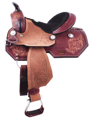 12" Youth Saddle with Floral and Basketweave Tooling