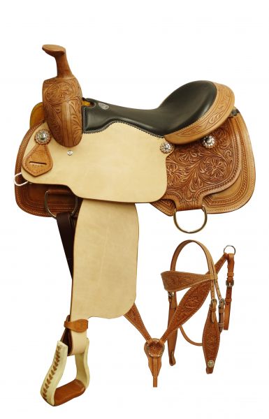16"  Roper Style Saddle Set With Floral Tooling-FREE SHIPPING