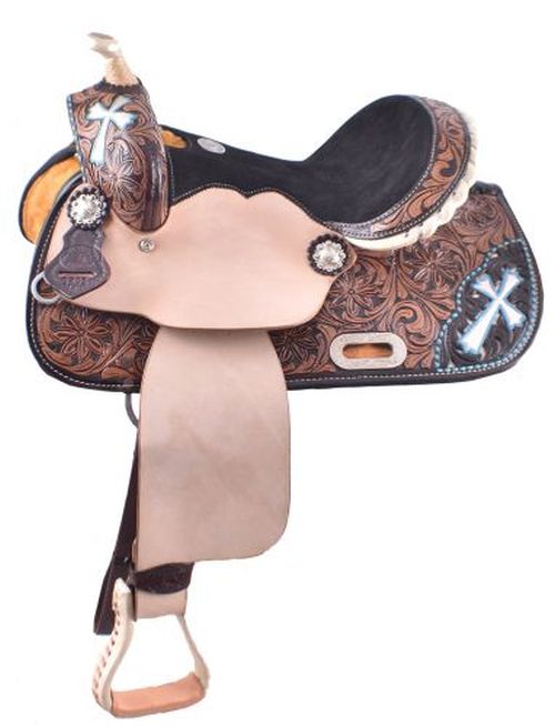 13" Youth Barrel Style Saddle with Hand Painted Cross Design