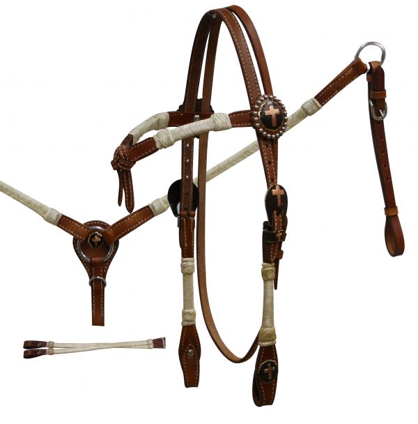 Showman® Double Stitched Leather Rawhide Braided Furturity Knot Headstall and Breast Collar Set