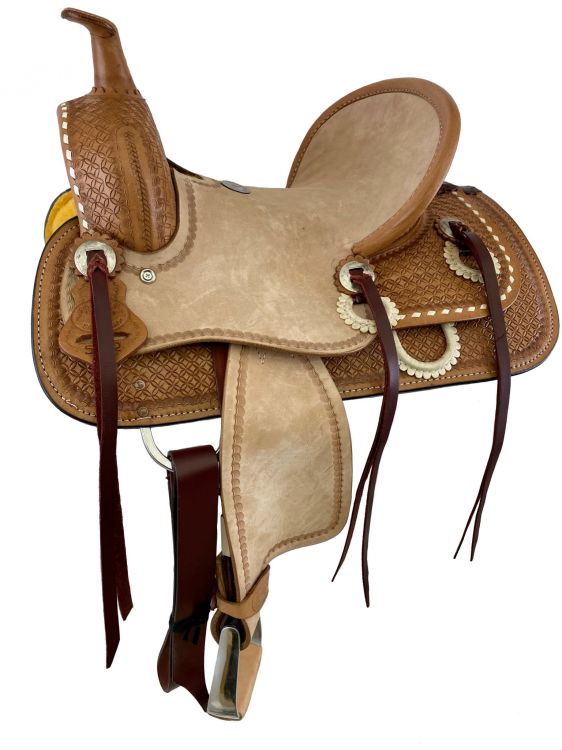 12" Double T  Hard Seat Roping Style Saddle With Micro Floral Tooling-FREE SHIPPING