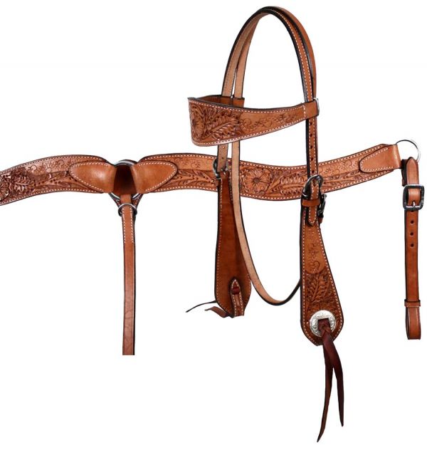 Showman™ Double Stitched Leather Wide Browband Headstall and Breast Collar Set-FREE SHIPPING