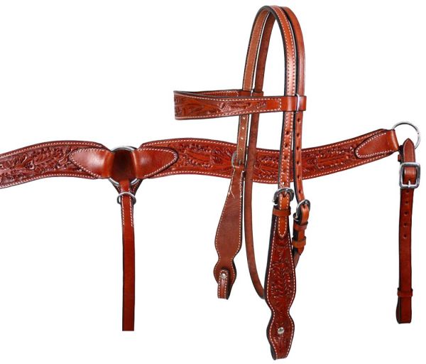 Showman™ Double Stitched Leather Browband Headstall and Breast Collar Set-FREE SHIPPING