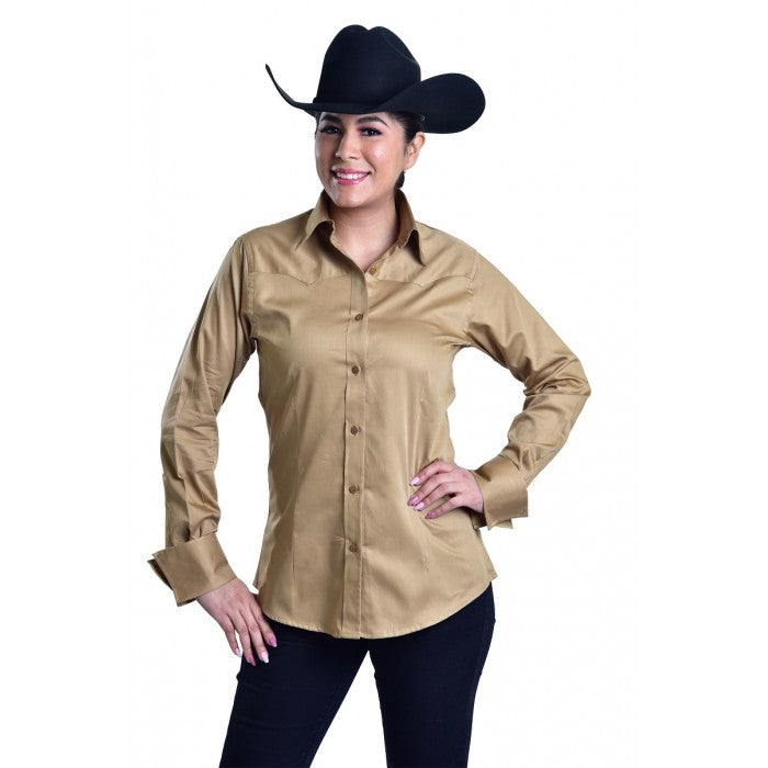 Ladies Western Cotton Sateen Button Shirt w/Yokes Front & Back w/Stones at Tips-FREE SHIPPING