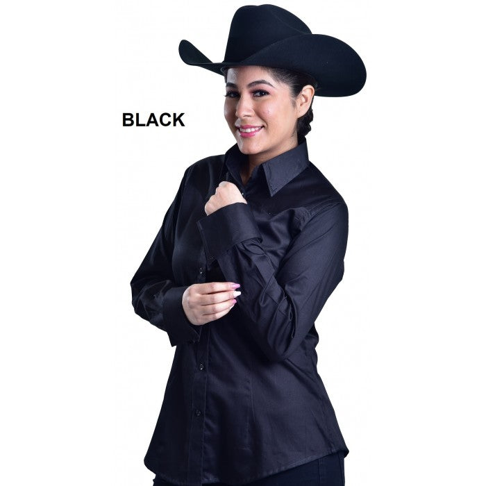 Ladies Western Cotton Sateen Button Shirt w/Yokes Front & Back w/Stones at Tips-FREE SHIPPING