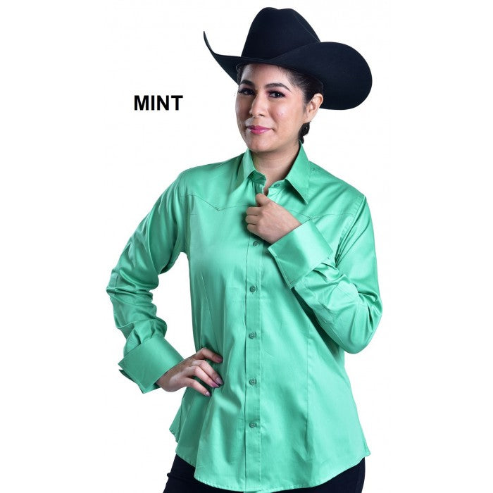 Ladies Western Cotton Sateen Button Shirt w/Yokes Front & Back w/Stones at Tips-FREE SHIPPING
