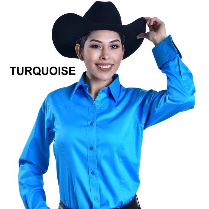 Ladies Western Cotton Sateen Button Shirt w/Yokes Front & Back w/Stones at Tips-FREE SHIPPING