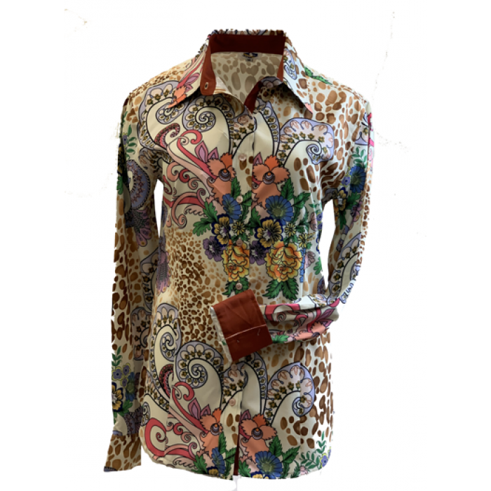 Ladies Western Show Shirt-Easy Care Paisley w/Leopard Skin Pattern -FREE SHIPPING