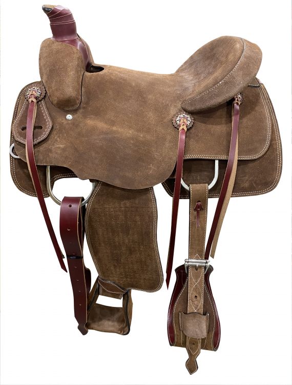 *ONE OF KIND*- 16" Hard Seat Chocolate Rough Out Roping Saddle-ROPING WARRANTY-FREE SHIPPING