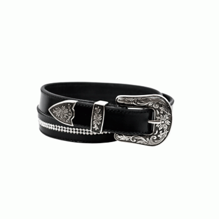 Ladies Thin Leather Belt With Rihnestone Strip-FREE SHIPPING