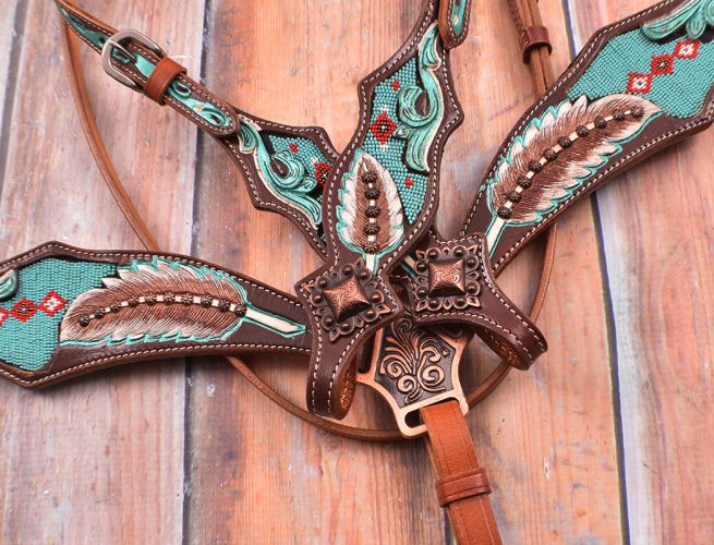 Showman ® Turquoise Beaded Browband Headstall and Breast Collar Set-FREE SHIPPING