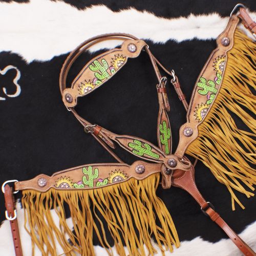 Showman ® Hand Painted Sunflower and Cactus Browband Headstall and Breast collar Set
