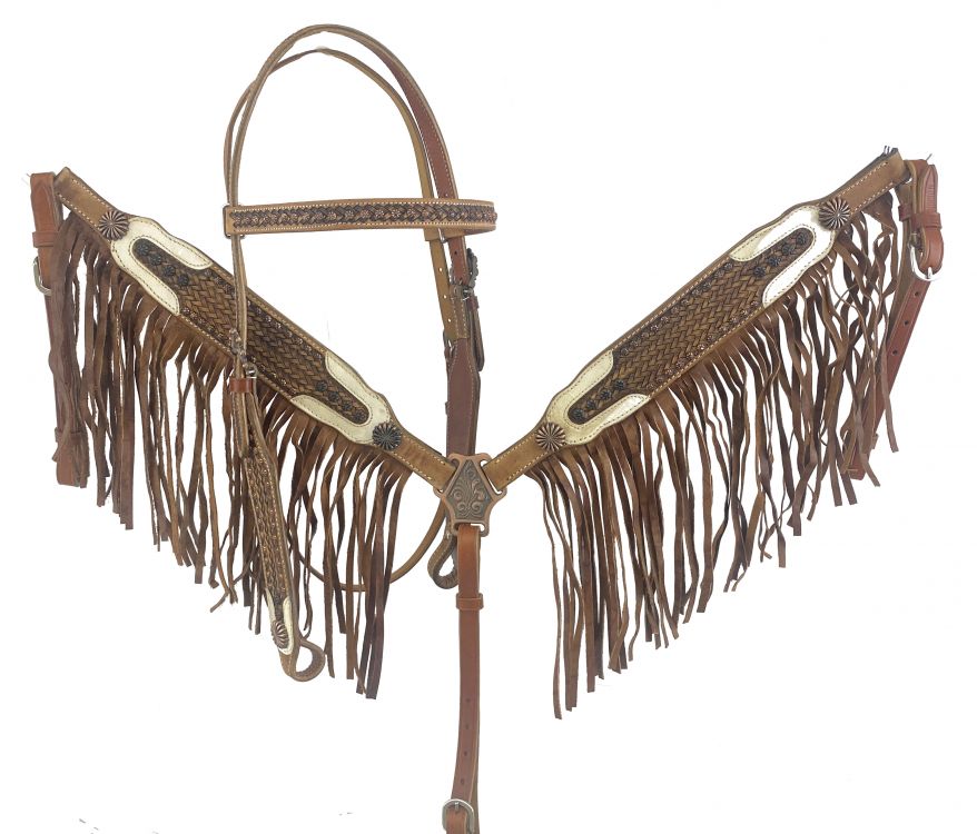 Showman ® Vintage Style Browband Headstall And Breast Collar Set With Fringe-FREE SHIPPING