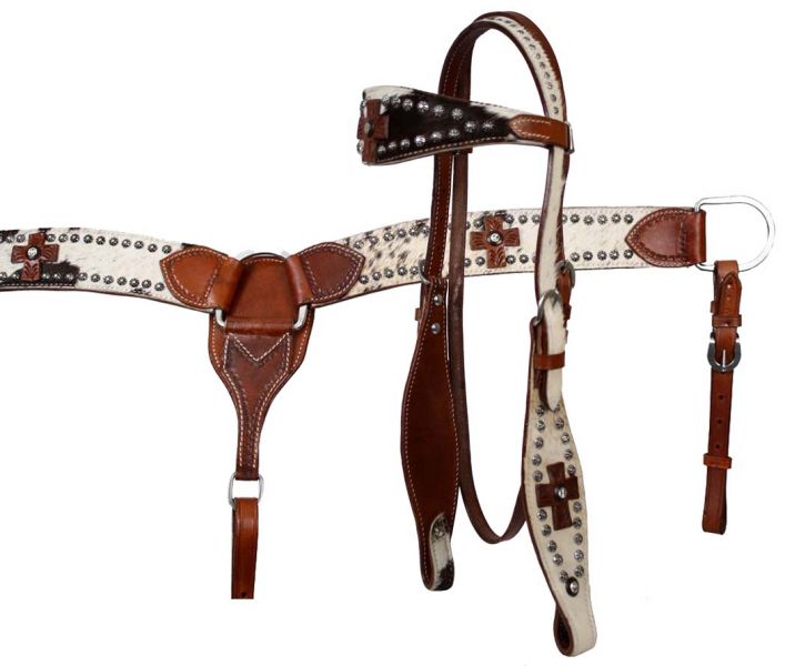 SHOWMAN LEATHER DOUBLE STITCHED WIDE BROWBAND HEADSTALL, REINS AND BREASTCOLLAR SET