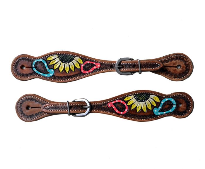 Ladies Hand Painted Sunflower Design Spur Straps-FREE SHIPPING