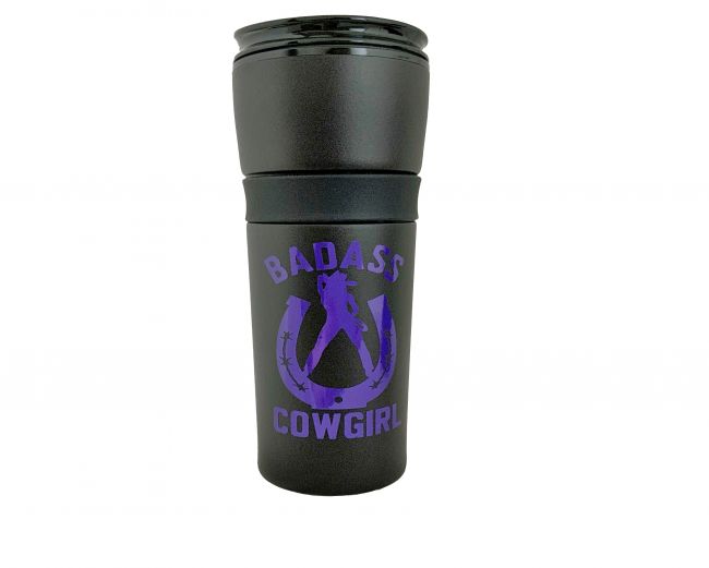 16 oz Black Coated Stainless w/Purple Bad Ass Cowgirl Logo -FREE SHIPPING