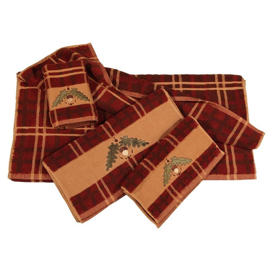 Acorn Embroidered 3PC Towel Set, Plaid-FREE SHIPPING