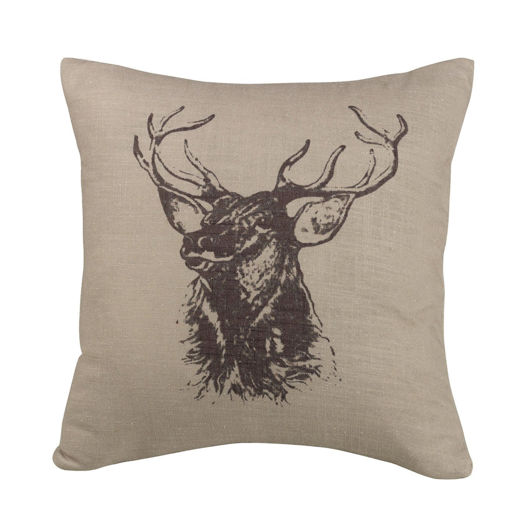 Elk Bust Burlap Throw Pillow, 18x18-FREE SHIPPING