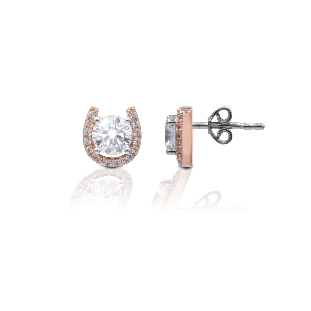 Rose Gold Plated Horseshoe Stud Earrings - Sterling Silver - FREE SHIPPING