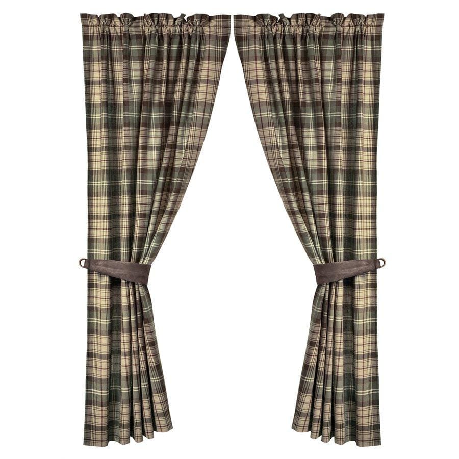 Huntsman Curtains w/ Brown, Cream & Green Plaid (PAIR)-FREE SHIPPING