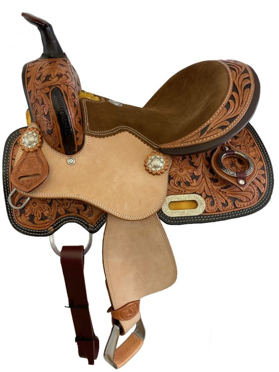 12" Youth Barrel Style Saddle Set With A Two-Tone Floral Tooling-FREE SHIPPING