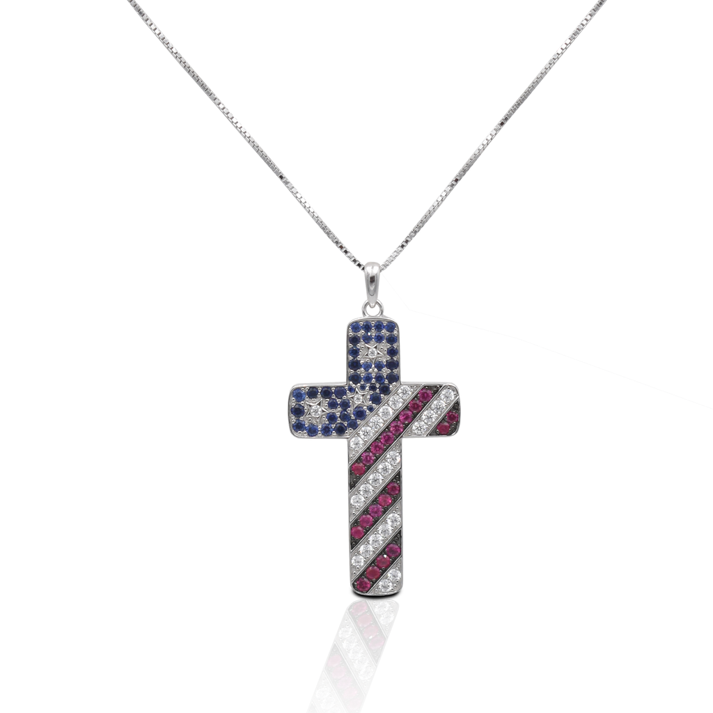 Kelly Herd American Flag Cross Necklace - Sterling Silver - FREE SHIPPING
