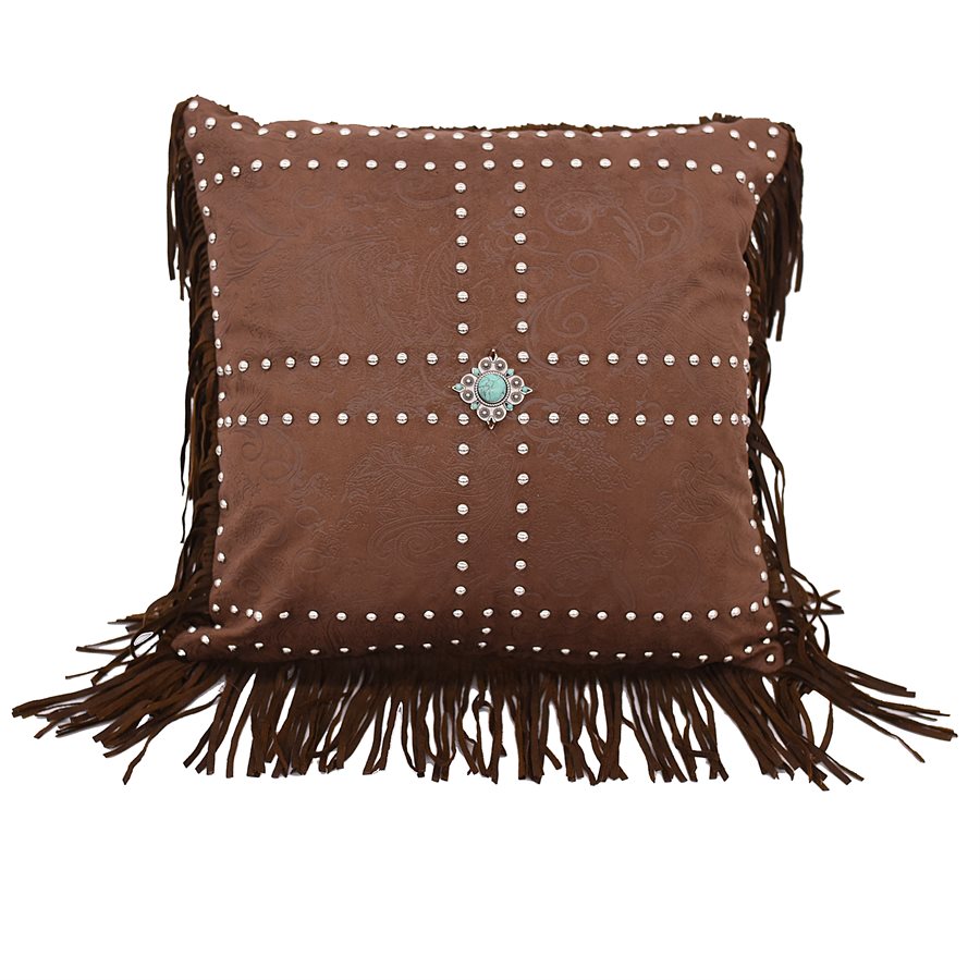 Faux Leather Throw Pillow w / Concho & Studs-FREE SHIPPING