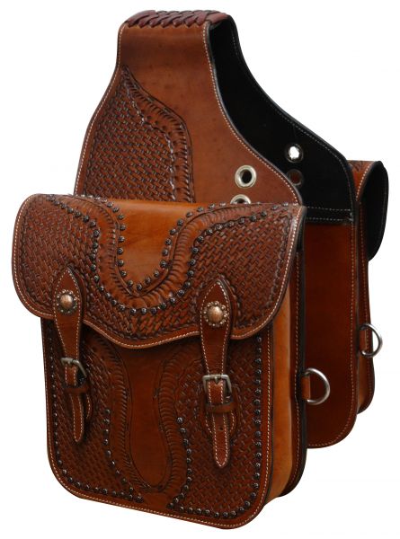 Tooled Leather Saddle Bag With Antique Copper Hardware-FREE SHIPPING
