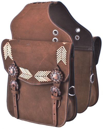 Showman ® Brown Roughout Leather Saddle Bag With Rawhide Arrow Inlays-FREE SHIPPING