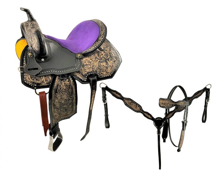 15" Economy Barrel Saddle Set with Floral Tooling-FREE SHIPPING