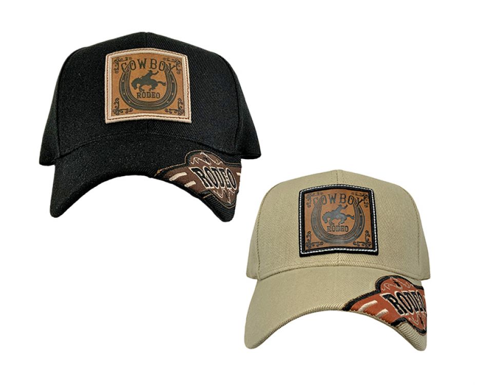 Stamped Cowboy Rodeo Patch Ballcap With Bucking Horse Decal-FREE SHIPPING