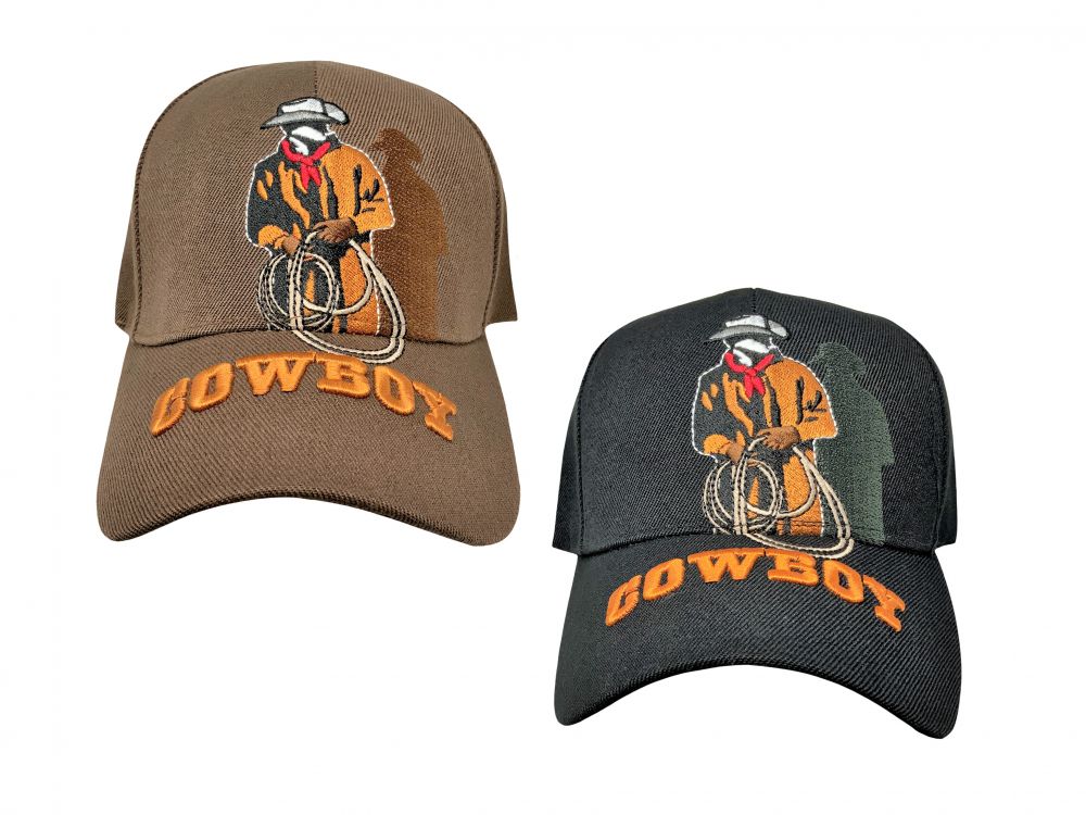 Cowboy Stitched Ballcap With Cowboy And Shadow-FREE SHIPPING