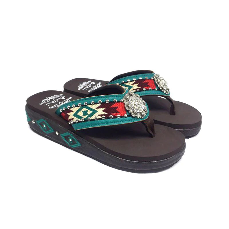 Montana West Aztec Embroidered Wedge Flip-Flop-FREE SHIPPING